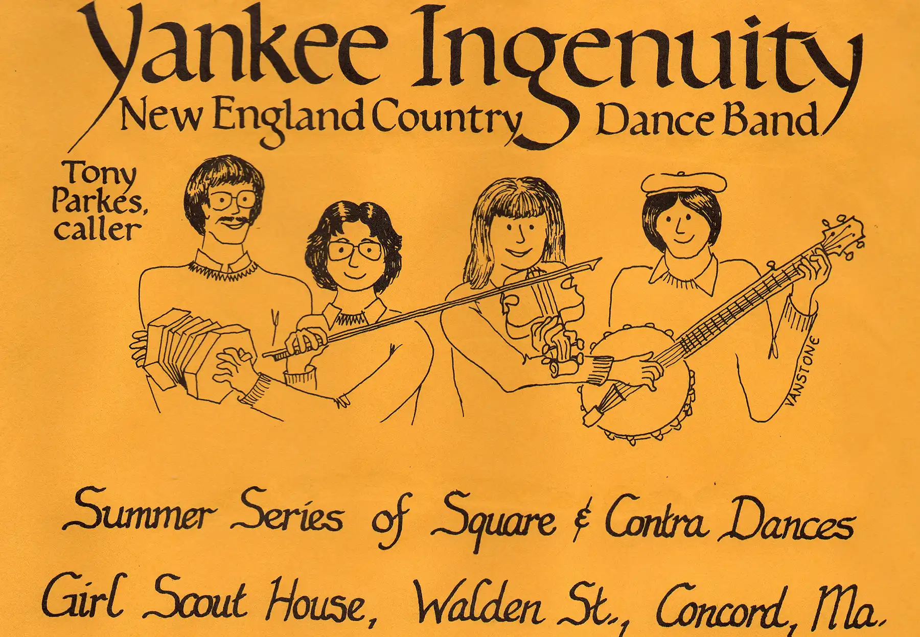 Hand-drawn poster for Yankee Ingenuity at the Girl Scout House in Concord, MA