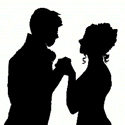 Silhouettes of two people in Regency costume