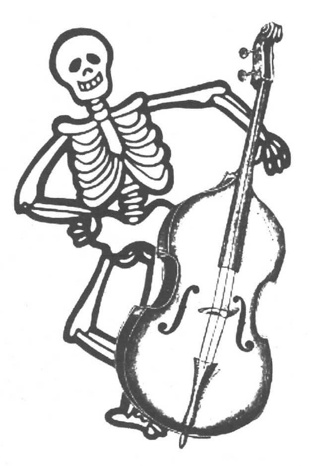 A skeleton playing the cello