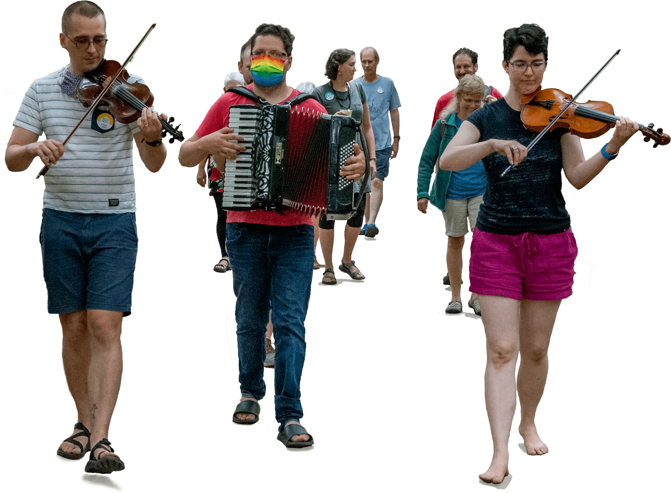Strolling musicians at camp