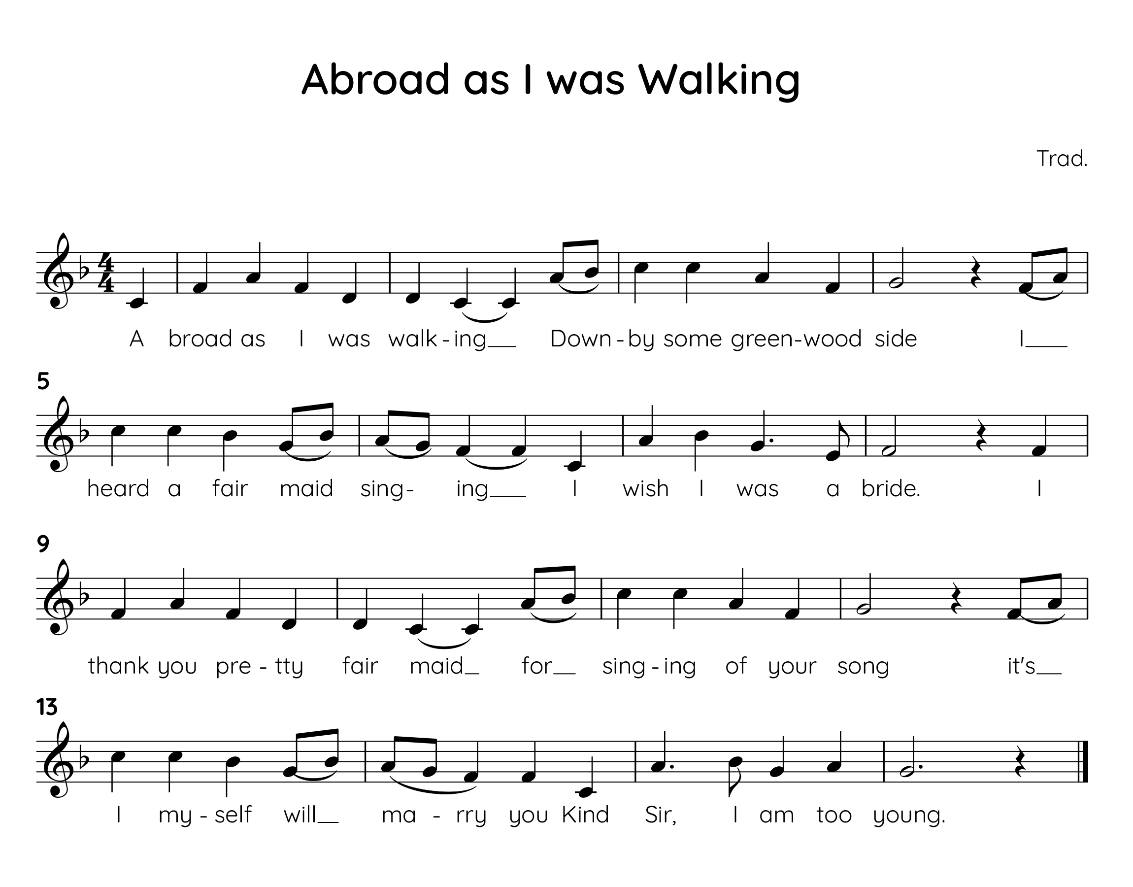 "Abroad as I Was Walking" sheet music