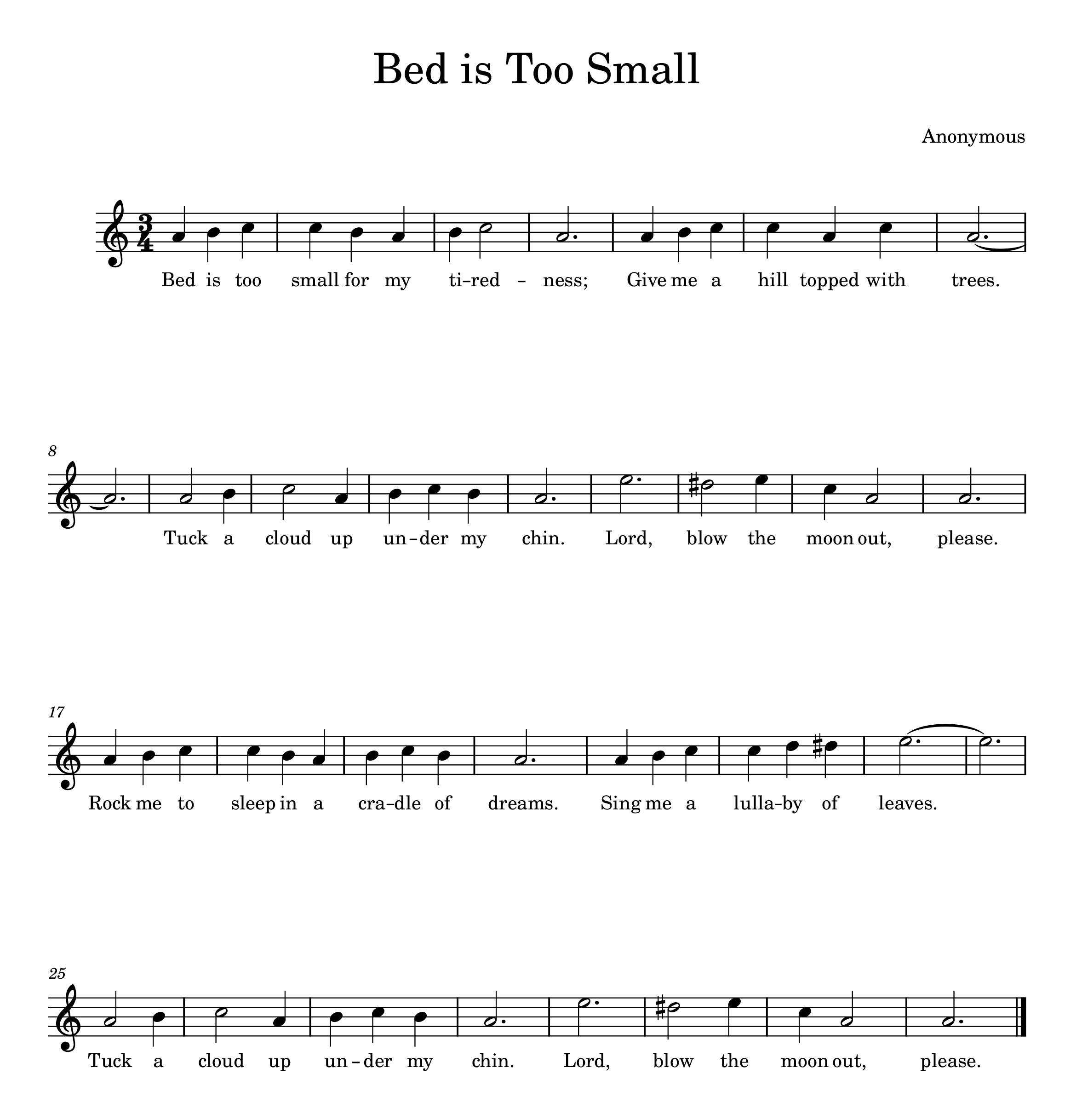 Sheet music for "Bed Is Too Small"