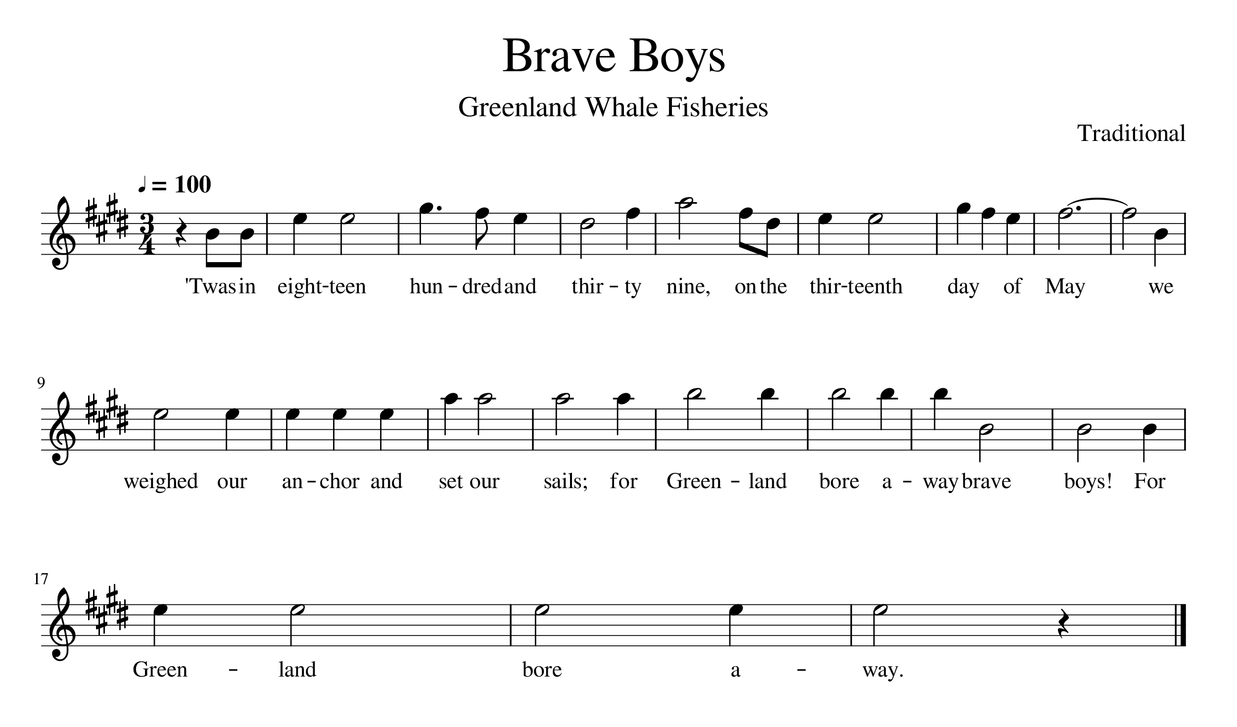 "Brave Boys" sheet music