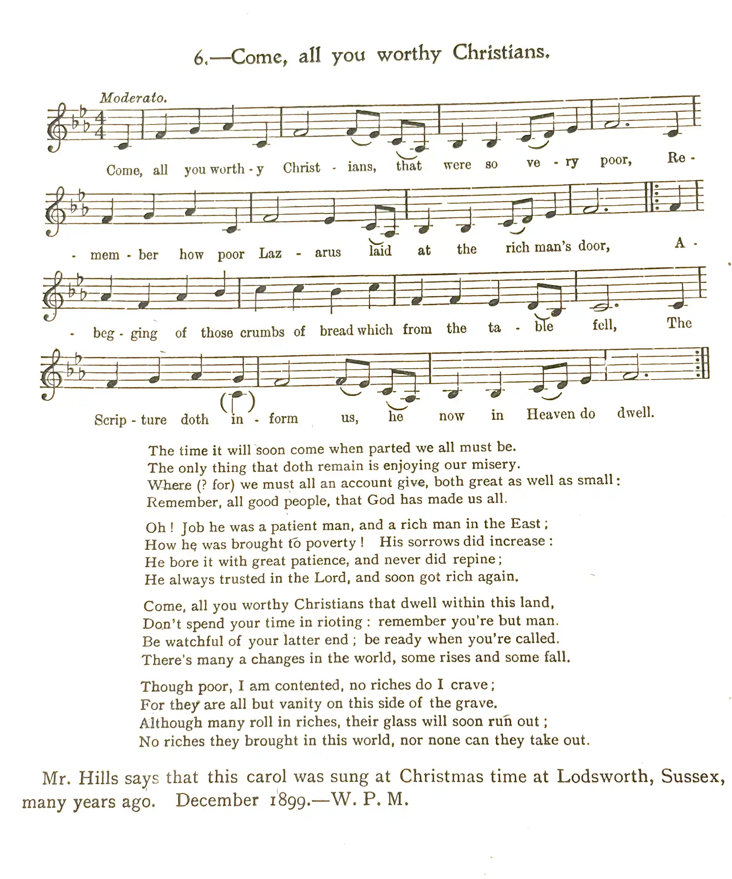 Sheet music for "Come All You Worthy Christians"