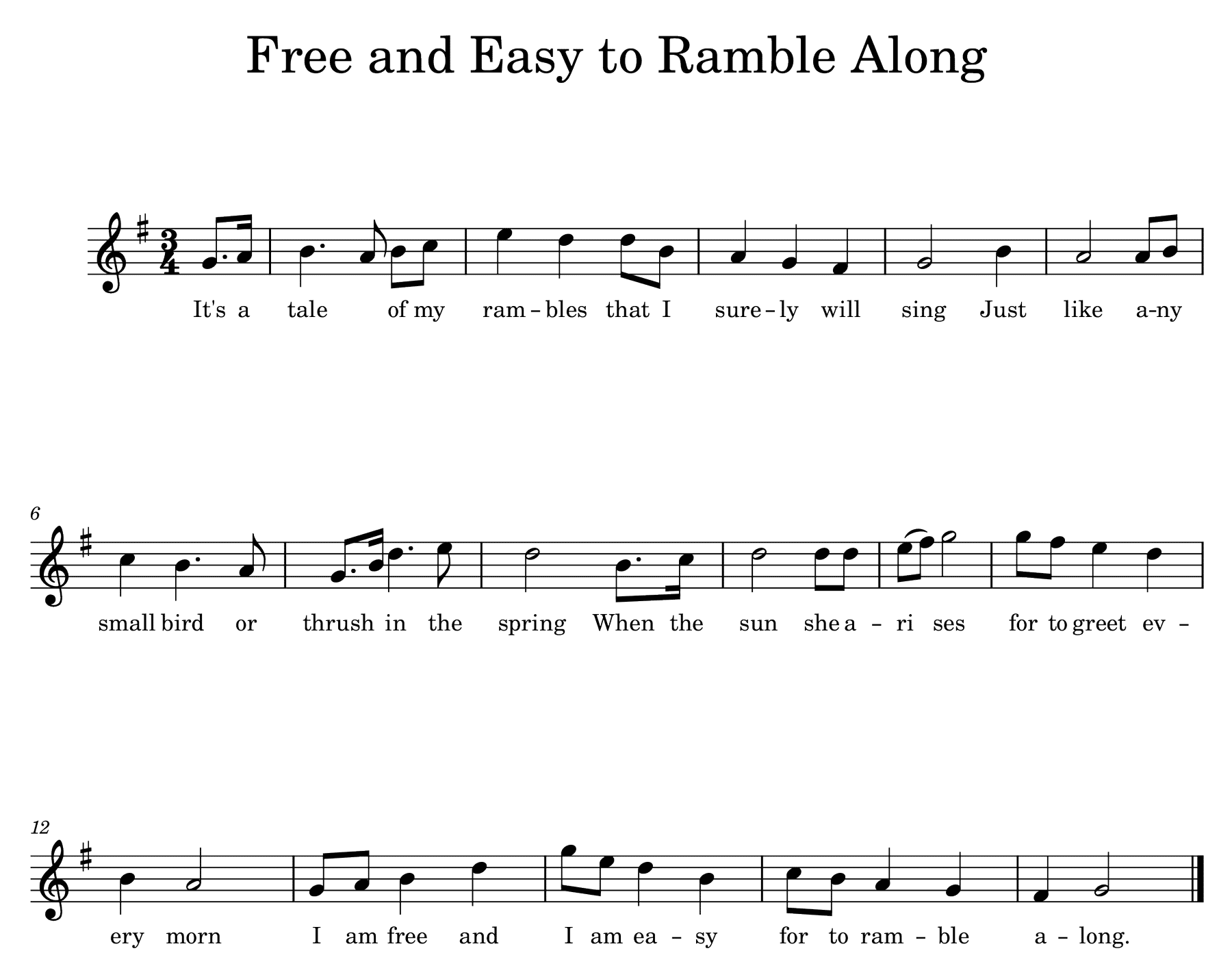 Sheet music for 'Free and Easy to Ramble Along'