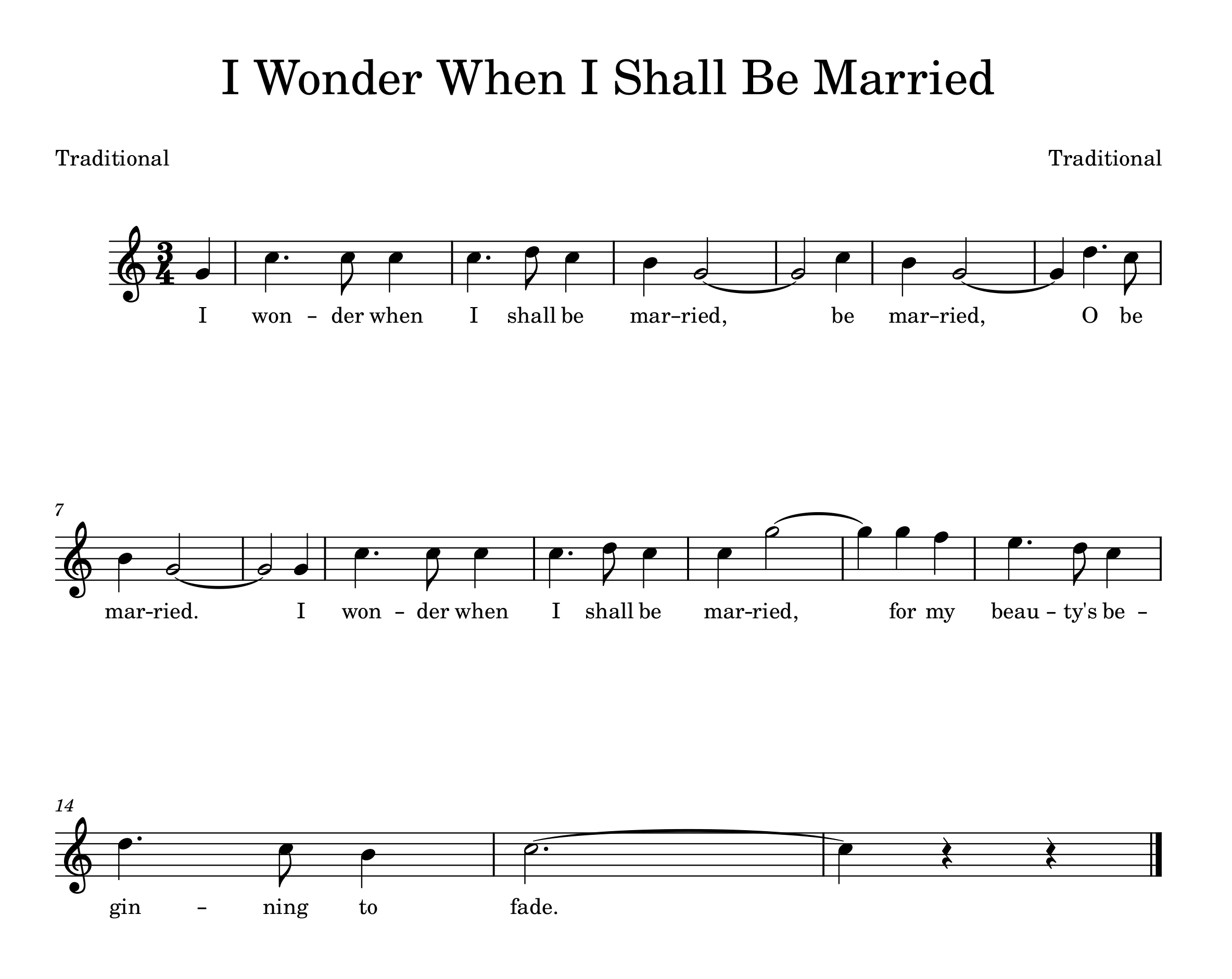 Sheet music for "I Wonder When I Shall Be Married"