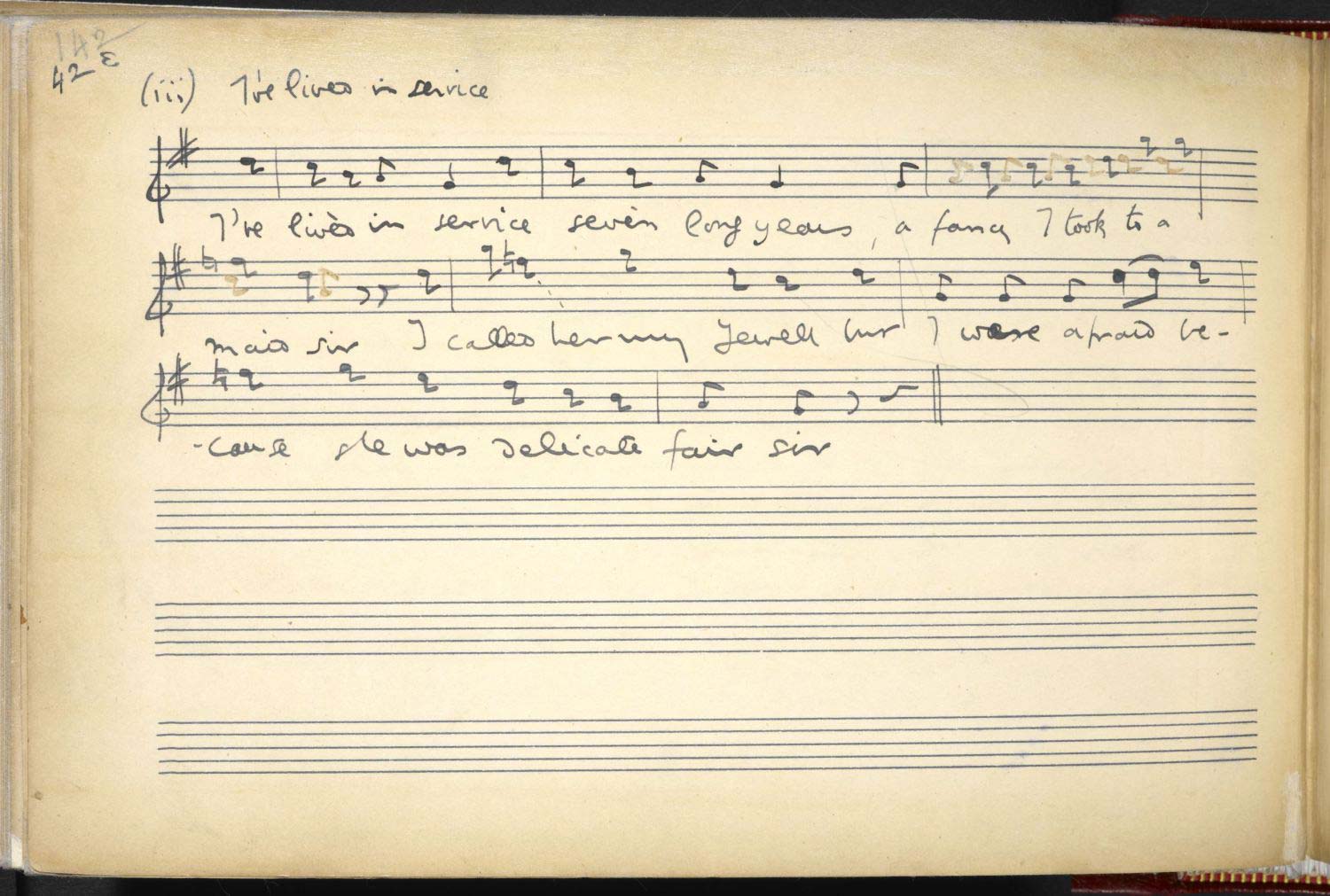 Handwritten score for "I've Lived in Service"