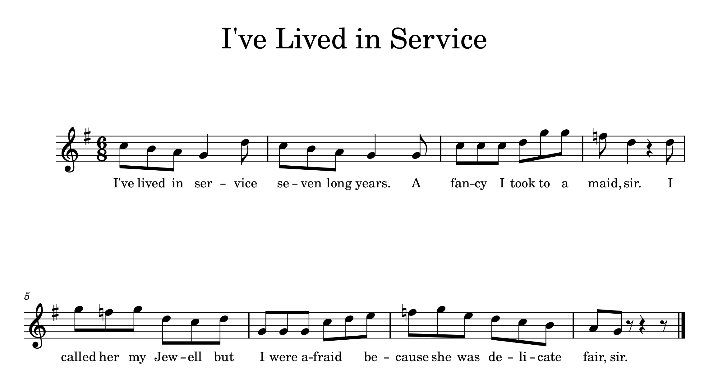 Sheet music for "I've Lived in Service"