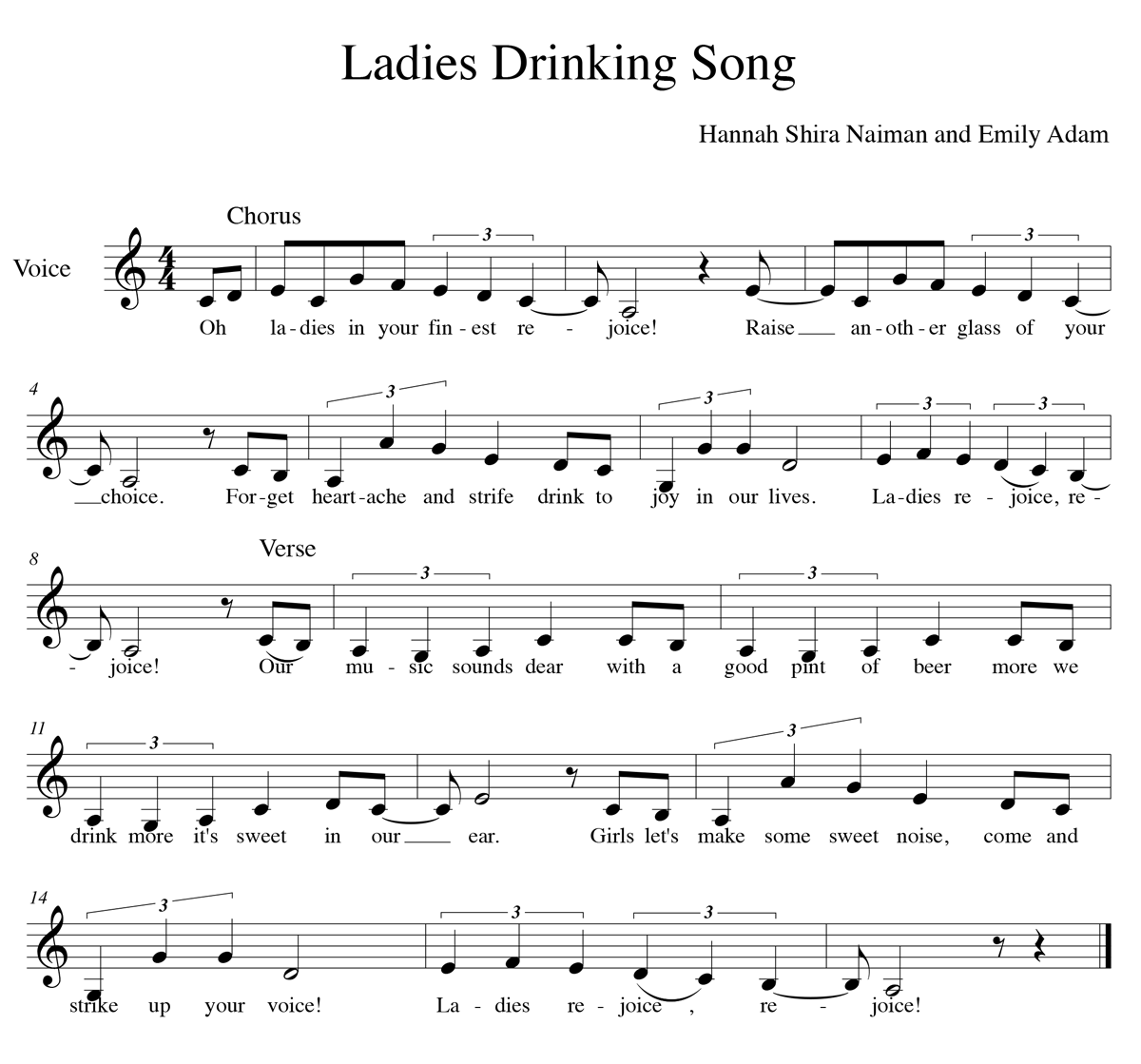 Ladies Drinking Song notation