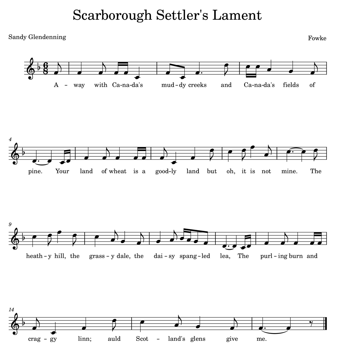 "Scarborough Settler's Lament" sheet music