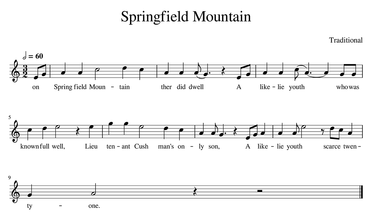 "Springfield Mountain" sheet music