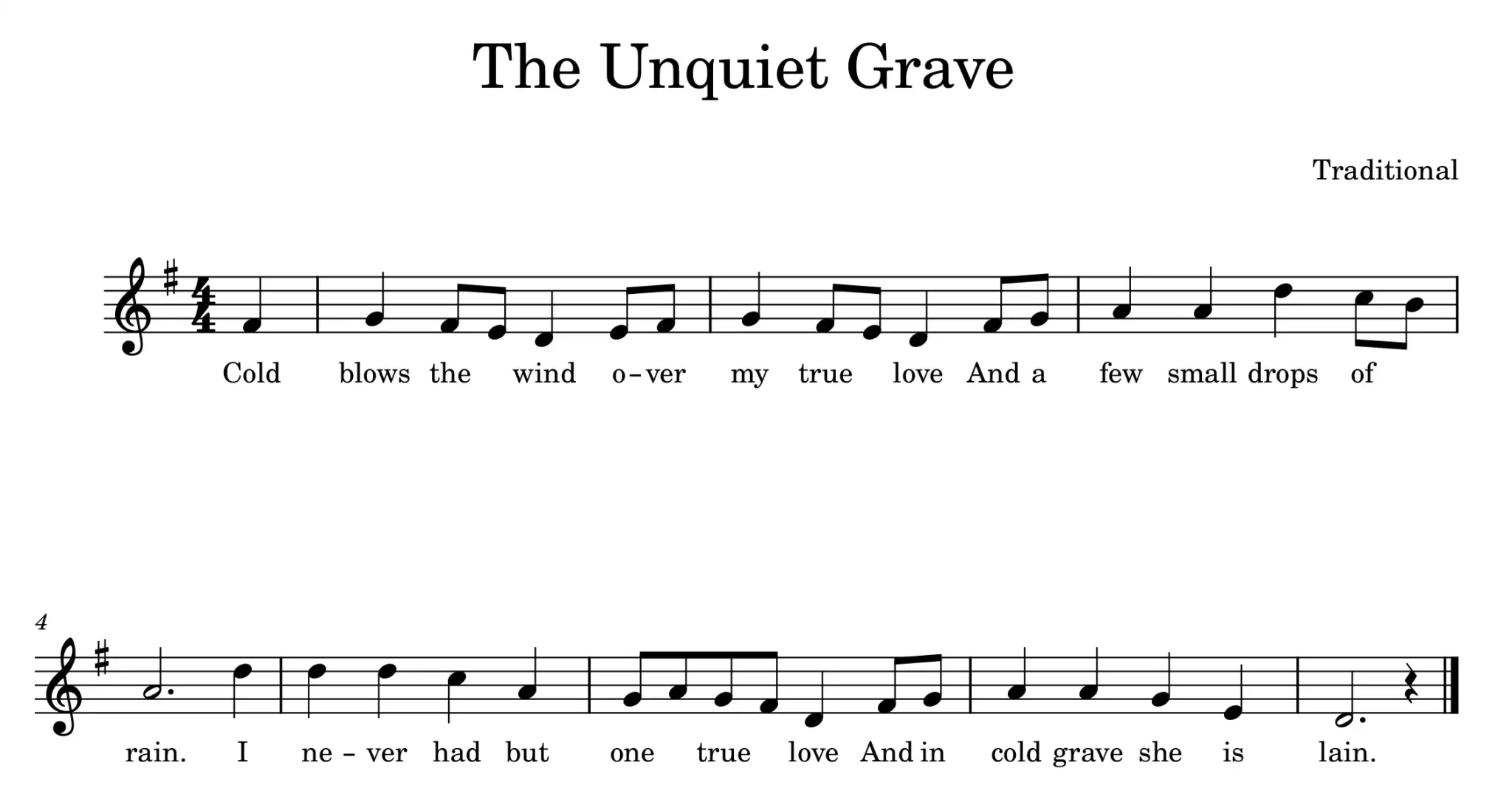 Sheet music for "The Unquiet Grave"