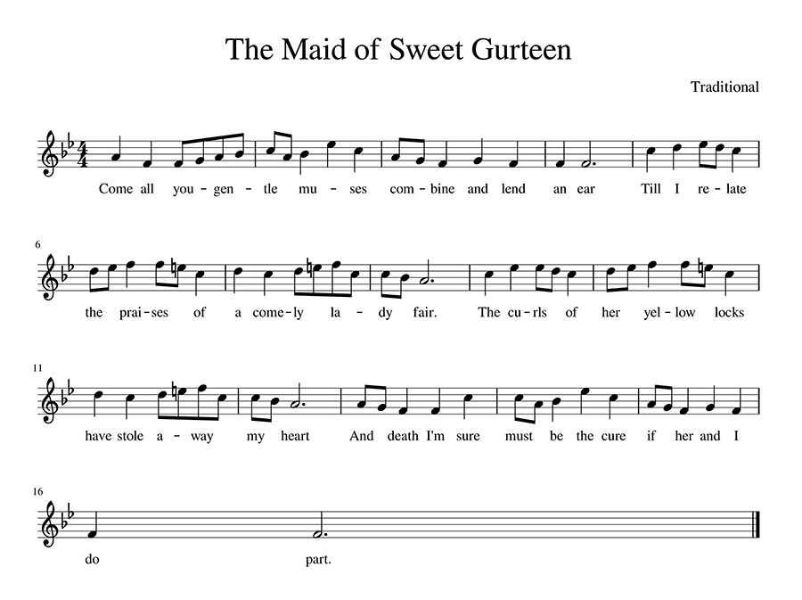 Score for The Maid of Sweet Gurteen