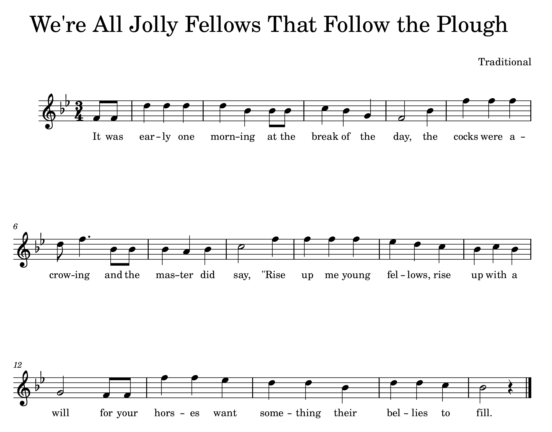 Sheet music for "We're All Jolly Fellows that Follow the Plough"