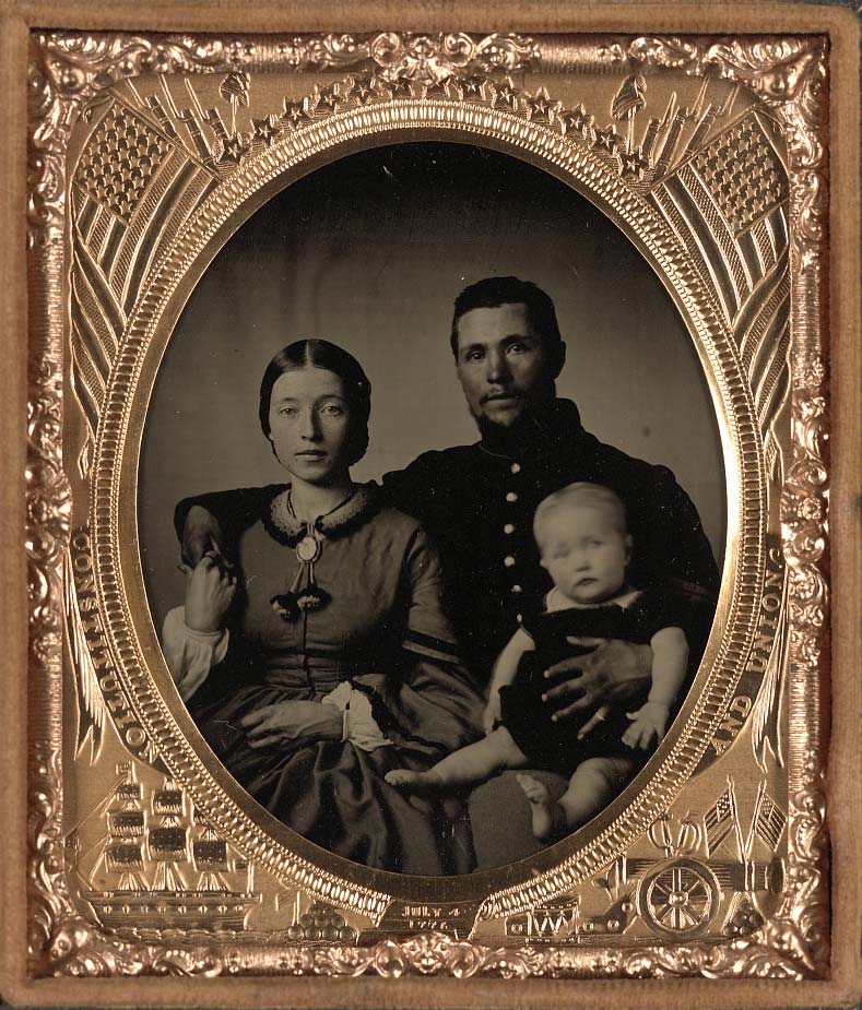 Civil War-era photo of a soldier with wife and baby