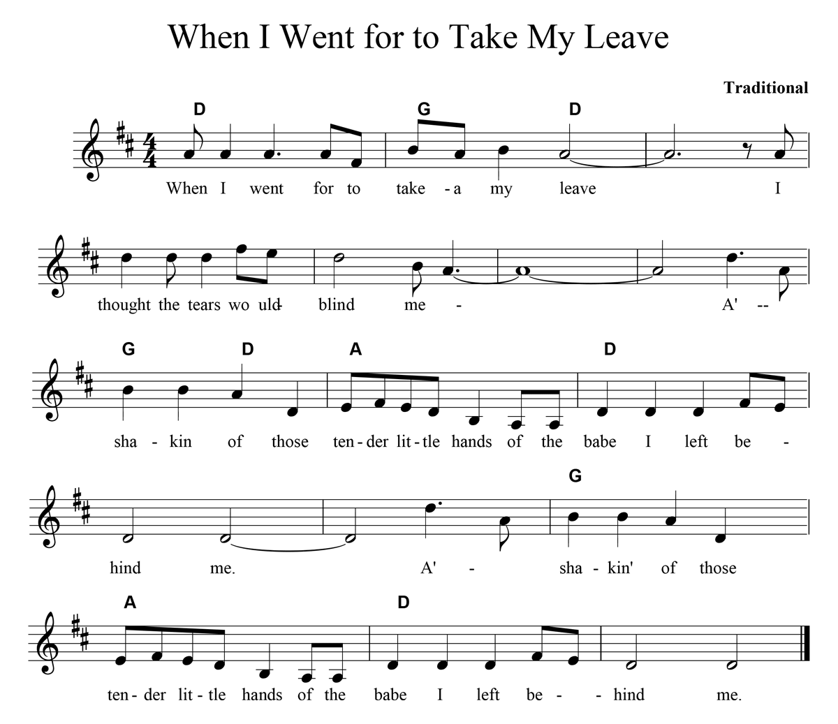 Sheet music for When I Went for to Take My Leave