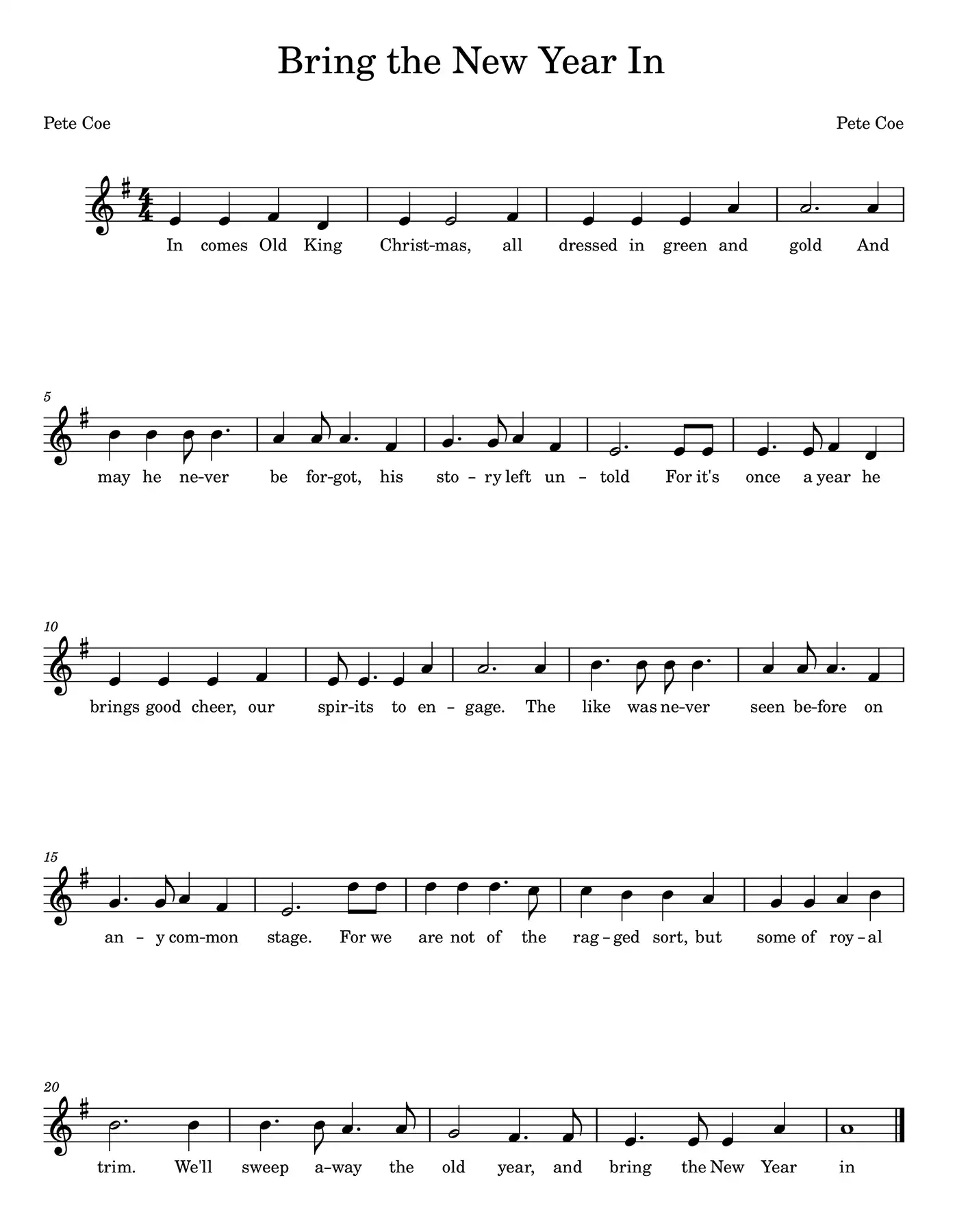 Sheet music for "Bring the New Year In"