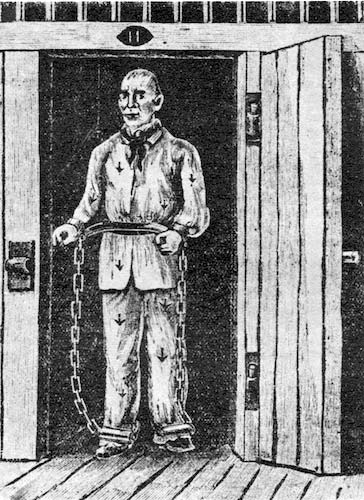 A convict in chains en route to Australia