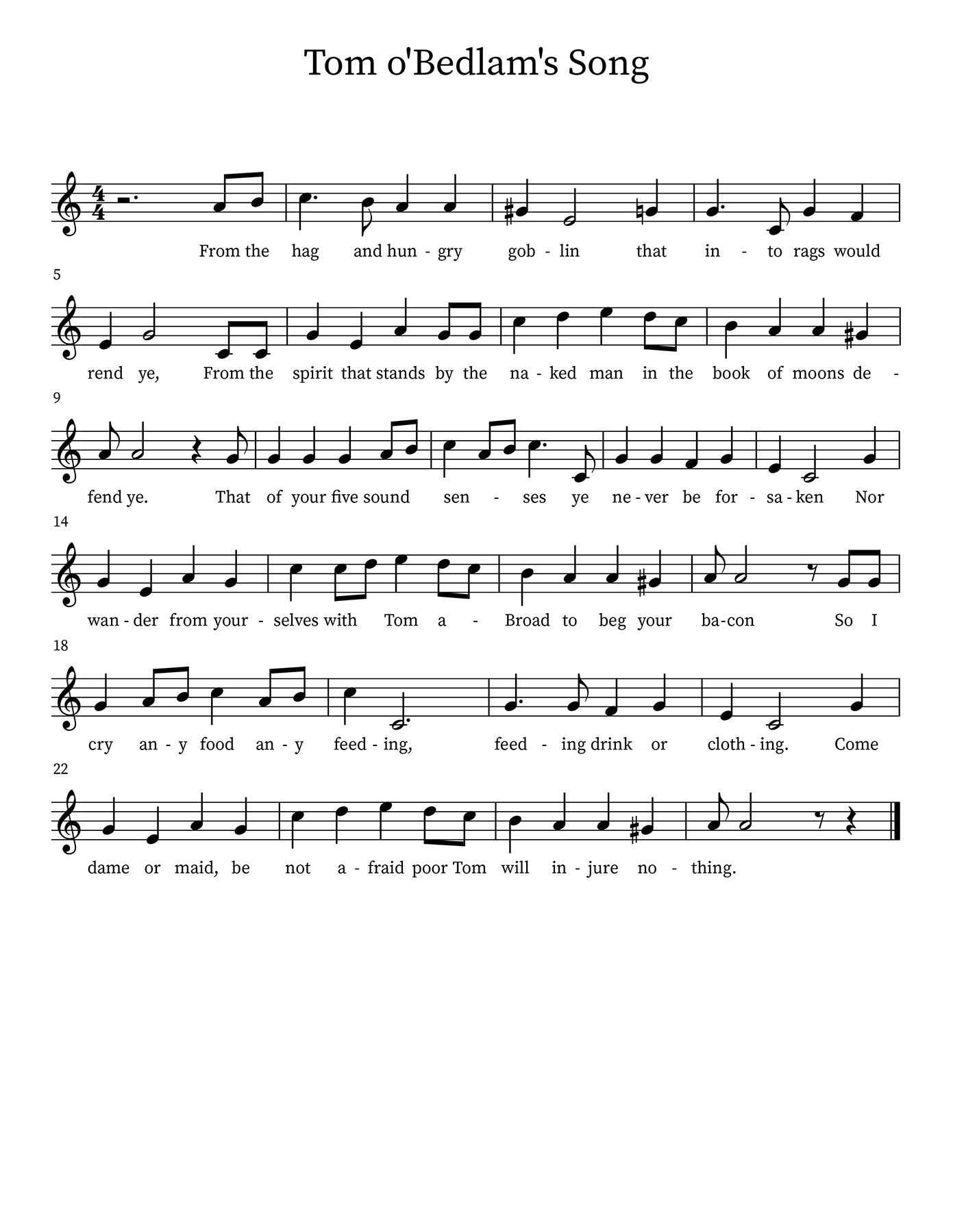 "Tom o'Bedlam" sheet music