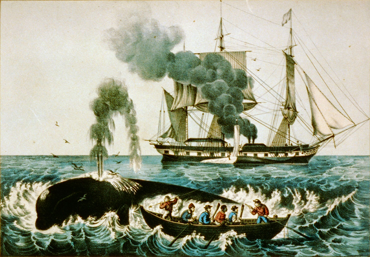 Currier & Ives engraving of whalers pursuing a whale