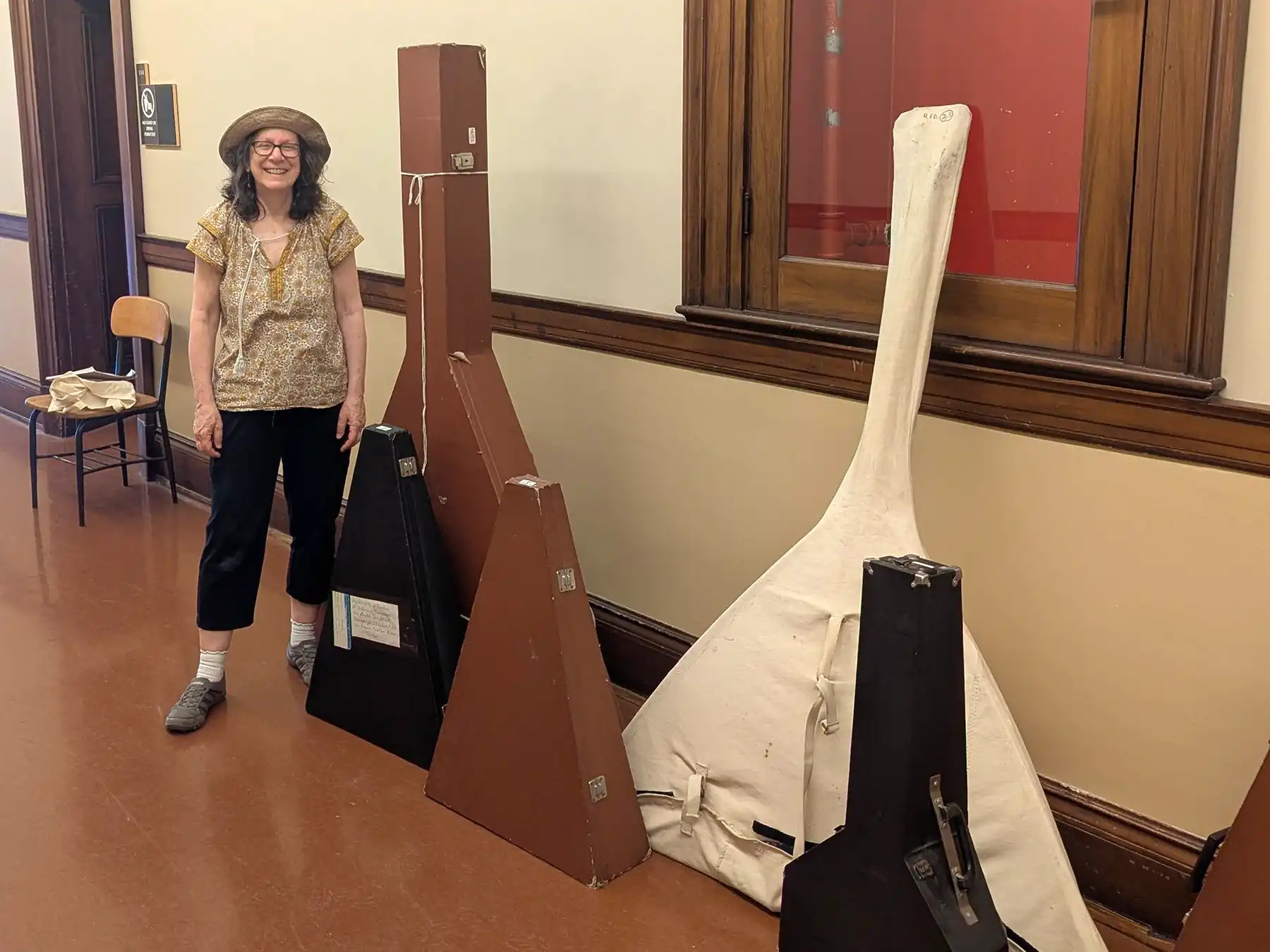 Sarah Jane Nelson with musical instruments