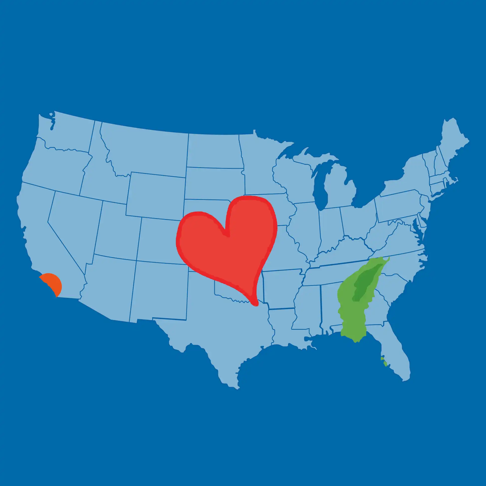 Map showing areas of the U.S. affected by fires and hurricanes