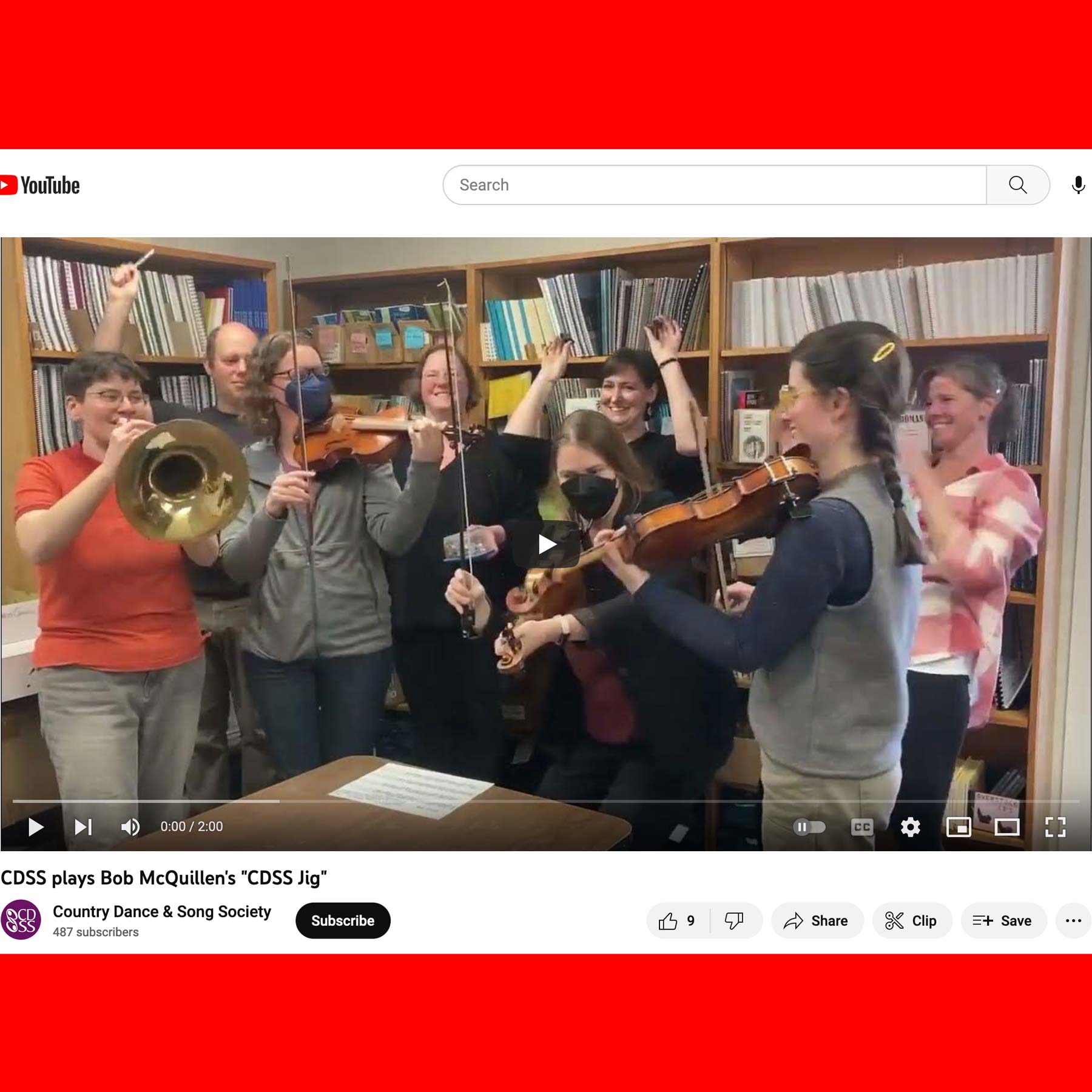 Screenshot of a YouTube video, featuring CDSS staff playing Bob McQuillen's "CDSS Jig."